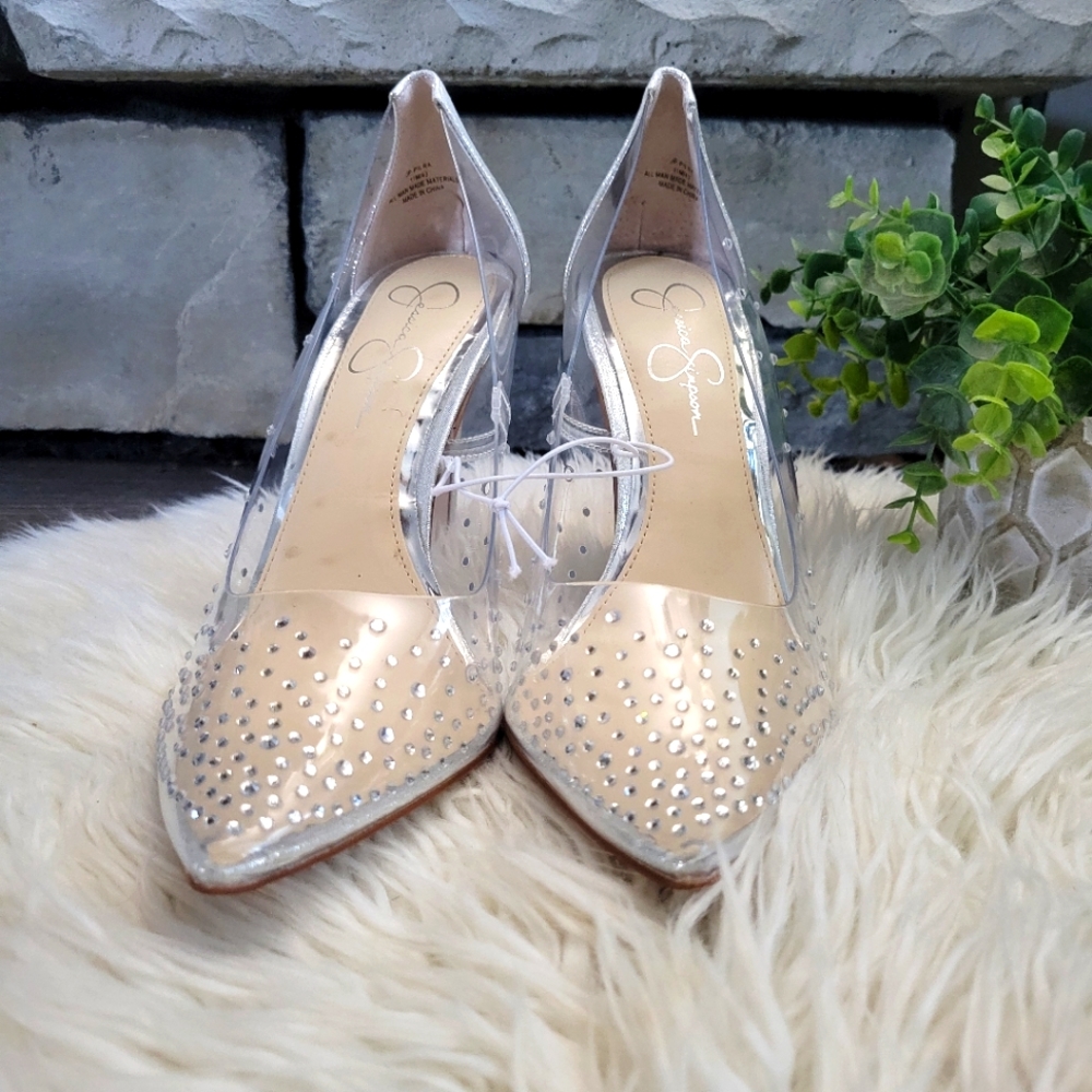 Jessica Simpson Silver Pilra rhinestone heels size 11